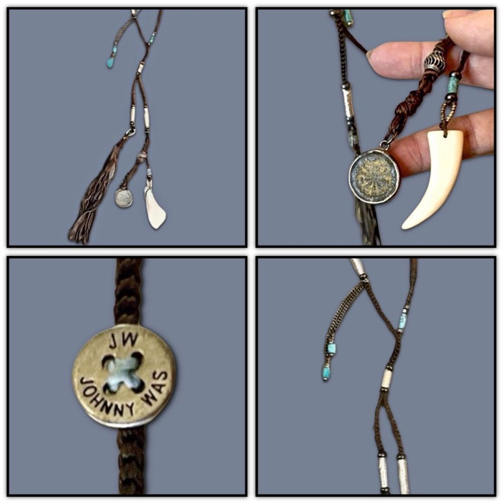 NWT Johnny Was Bohemian Leather Pendant Tassel Statement Necklace - Picture 5 of 16